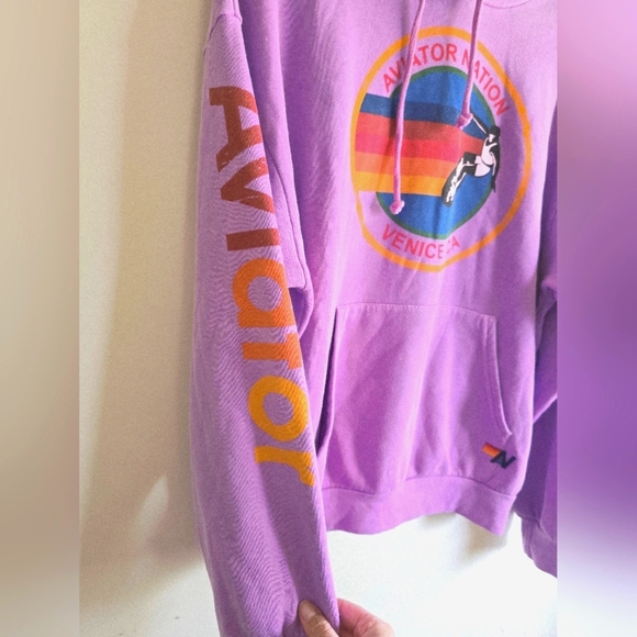 AVIATOR NATION, Venice Relaxed Pullover Hoodie - Neon Purple,Size Small (Unisex) - Picture 4 of 14